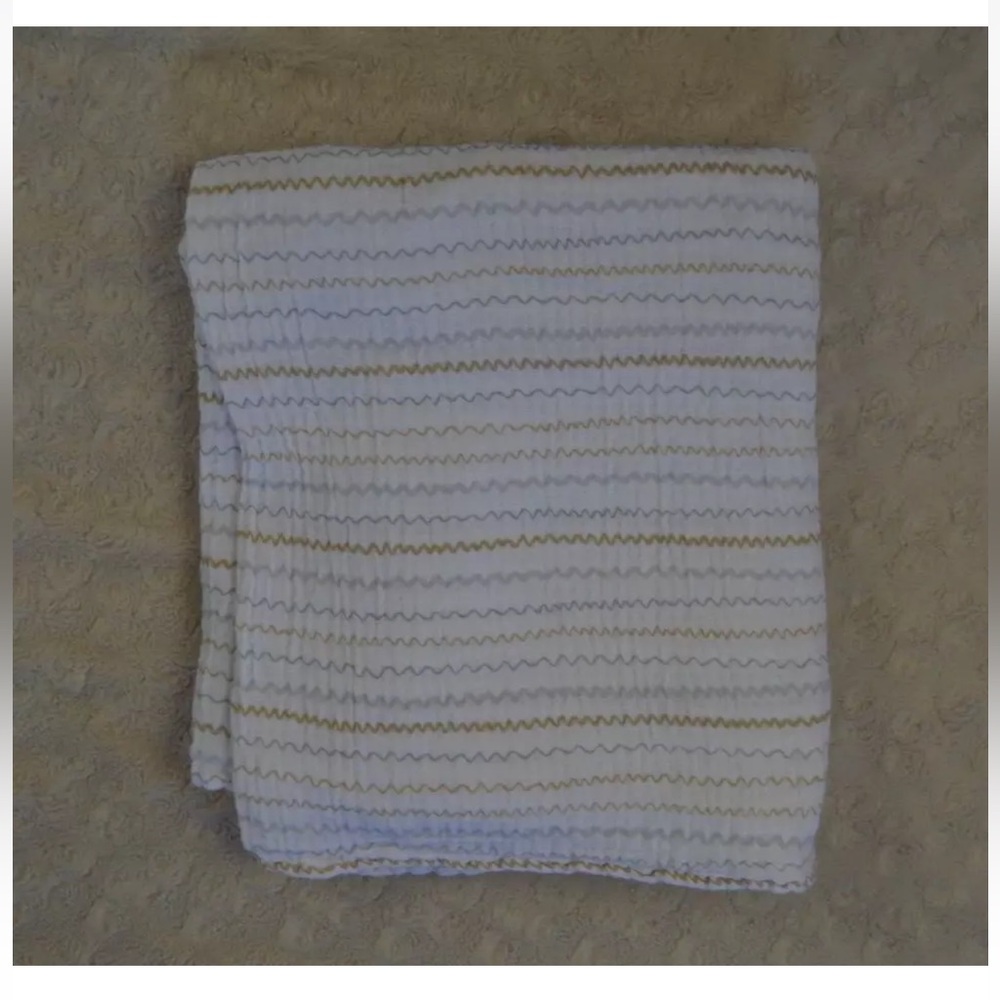 Falls Creek Baby Stripes Swaddle Blanket White Gray Tan Wavy Lines